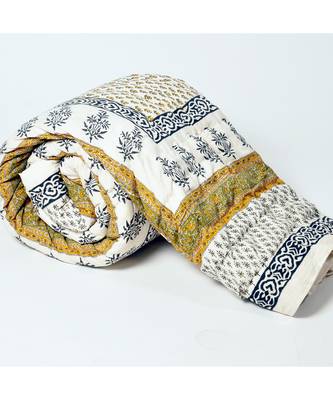 Jaipuri Floral Print Cotton Double Bed Quilt 1