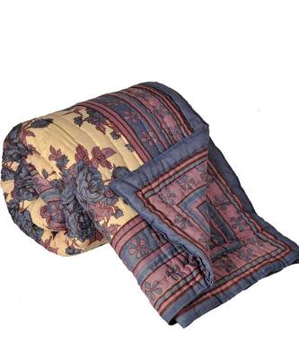 Blue FloralPrint Jaipuri Coton Double BedQuilt 1