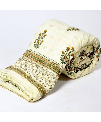 Jaipuri Floral Print Cotton Single Bed Quilt 1