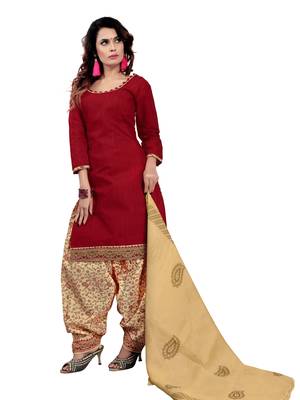 Maroon printed cotton salwar with dupatta 1