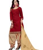 Maroon printed cotton salwar with dupatta