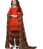 Orange Printed Cotton Salwar With Dupatta