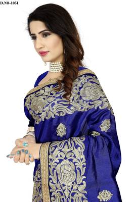 Dark blue embroidered art silk sarees saree with blouse 2