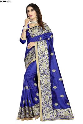 Dark blue embroidered art silk sarees saree with blouse 1
