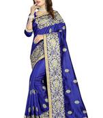 Dark blue embroidered art silk sarees saree with blouse