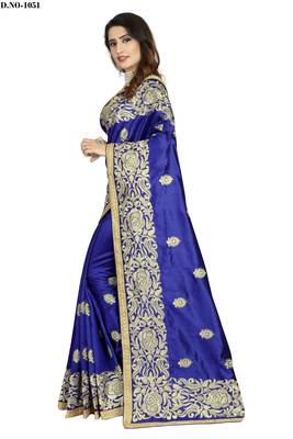 Dark blue embroidered art silk sarees saree with blouse 3