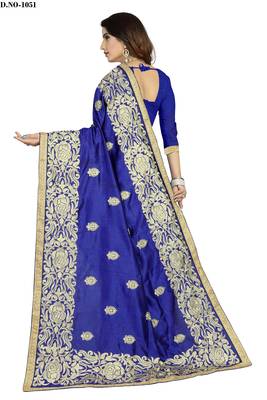Dark blue embroidered art silk sarees saree with blouse 4