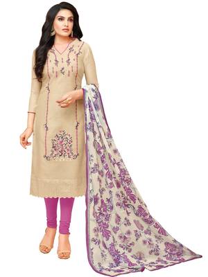 Beige Embroidered Silk Blend Salwar With Dupatta 1