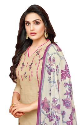 Beige Embroidered Silk Blend Salwar With Dupatta 2