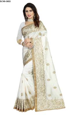 White embroidered art silk sarees saree with blouse 1