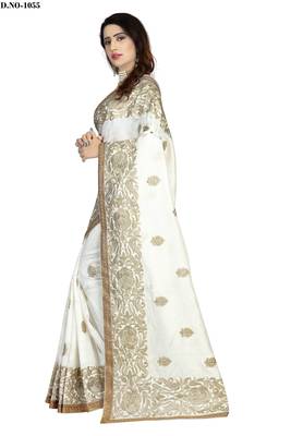 White embroidered art silk sarees saree with blouse 2