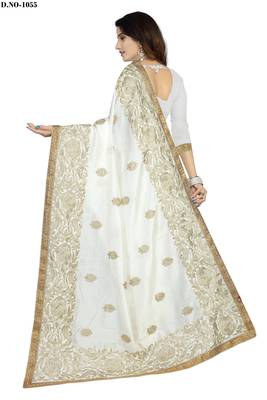 White embroidered art silk sarees saree with blouse 3
