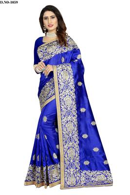 Royal blue embroidered art silk sarees saree with blouse 1