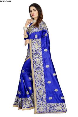 Royal blue embroidered art silk sarees saree with blouse 2