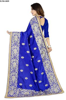 Royal blue embroidered art silk sarees saree with blouse 3