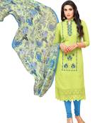 Green Embroidered Silk Blend Salwar With Dupatta