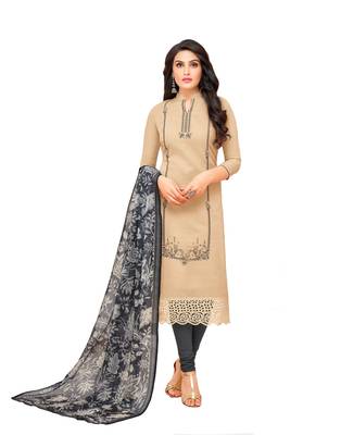 Beige Embroidered Silk Blend Salwar With Dupatta 1