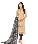 Beige Embroidered Silk Blend Salwar With Dupatta