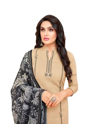 Beige Embroidered Silk Blend Salwar With Dupatta 2