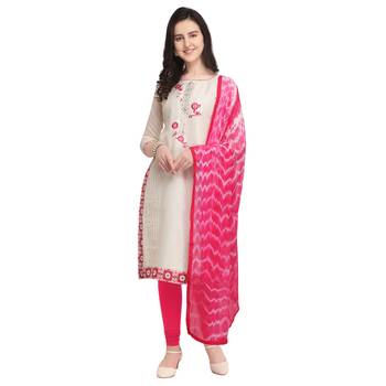 Cream Embroidered Cotton Silk Salwar With Dupatta 1