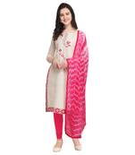 Cream Embroidered Cotton Silk Salwar With Dupatta