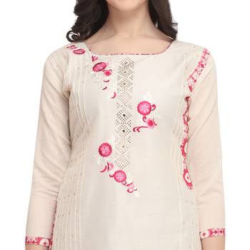 Cream Embroidered Cotton Silk Salwar With Dupatta 4