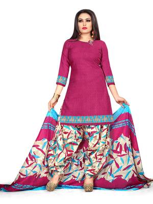 Dark-Pink Plain Cotton Salwar With Dupatta 1