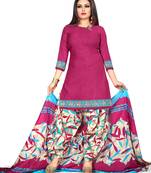 Dark-Pink Plain Cotton Salwar With Dupatta