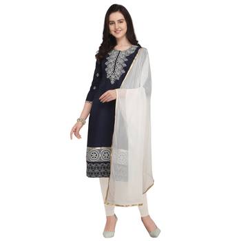 Navy-Blue Embroidered Cambric Salwar With Dupatta 1