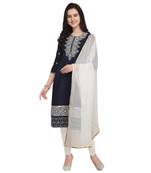Navy-Blue Embroidered Cambric Salwar With Dupatta