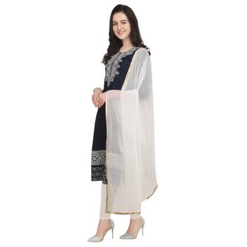 Navy-Blue Embroidered Cambric Salwar With Dupatta 2
