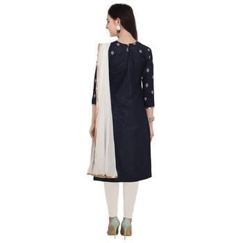 Navy-Blue Embroidered Cambric Salwar With Dupatta 3