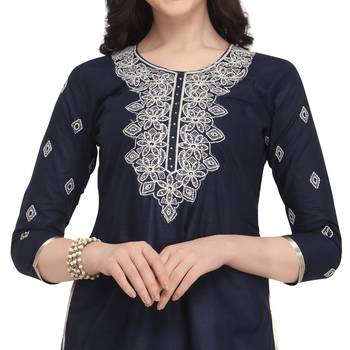 Navy-Blue Embroidered Cambric Salwar With Dupatta 4