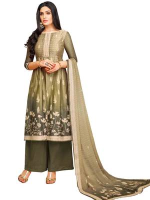 Olive Printed Uppada Silk Salwar With Dupatta 1