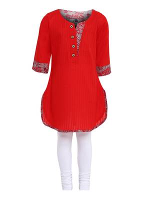Red Plain Cotton Kurti 1