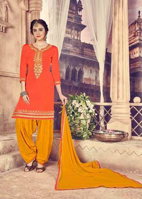 Orange Embroidered Silk Cotton Salwar With Dupatta 1