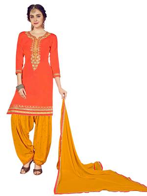 Orange Embroidered Silk Cotton Salwar With Dupatta 2