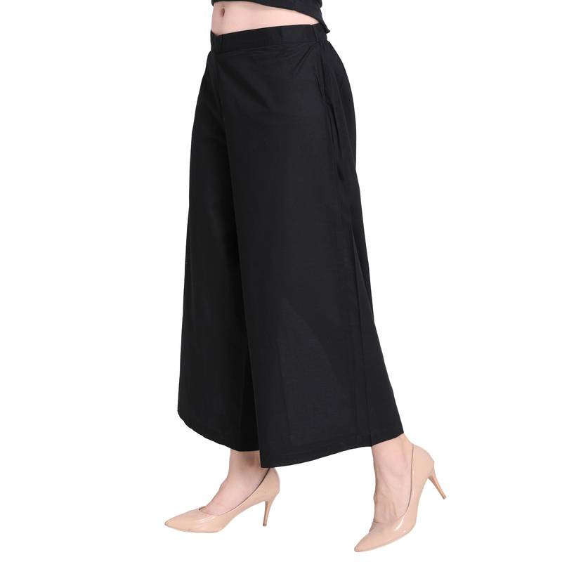Inddus Black Cotton Solid Palazzo