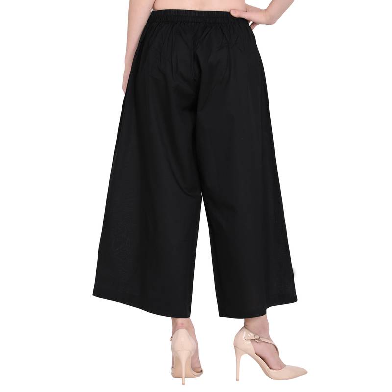 Inddus Black Cotton Solid Palazzo
