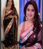 Sizzling black designer saree by madhuri dixit at jhalak set