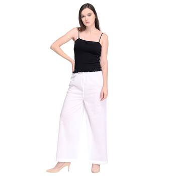 Inddus White Cotton Solid Palazzo 1