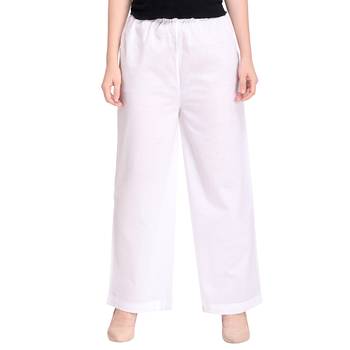 Inddus White Cotton Solid Palazzo 2