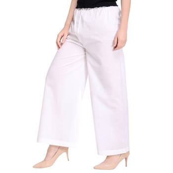 Inddus White Cotton Solid Palazzo 3