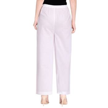 Inddus White Cotton Solid Palazzo 4