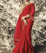 Red Embroidered Poly Silk Saree With Blouse