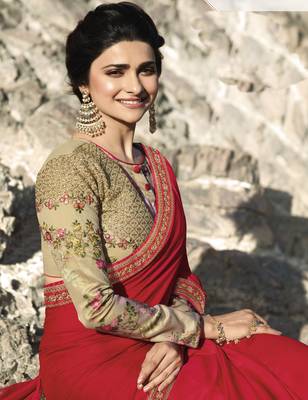Red Embroidered Poly Silk Saree With Blouse 2
