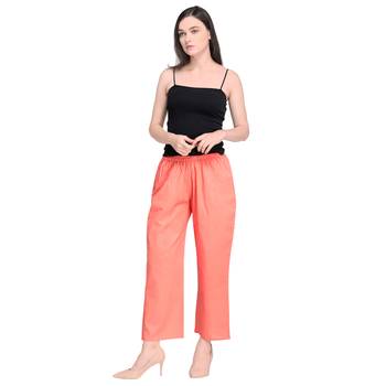 Inddus Peach Cotton Solid Palazzo 1