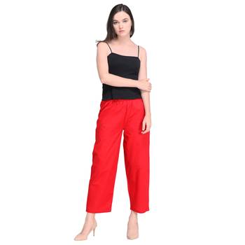 Inddus Red Cotton Solid Palazzo 1