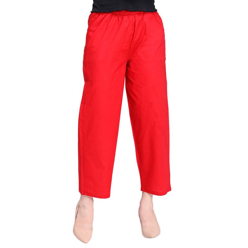 Inddus Red Cotton Solid Palazzo