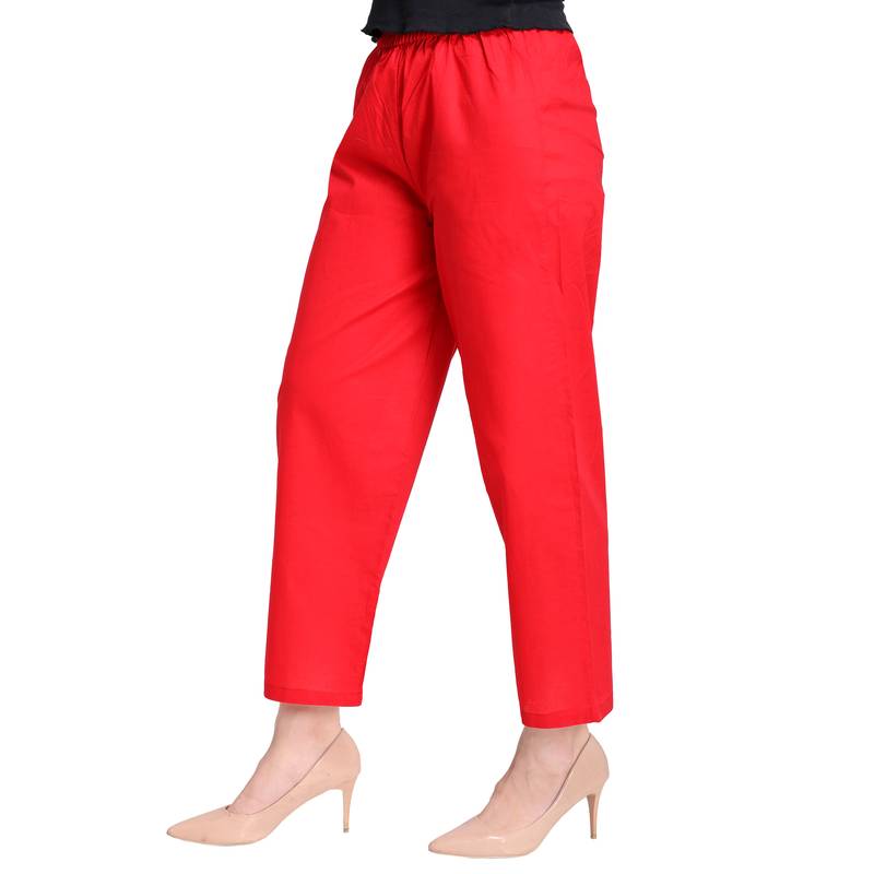 Inddus Red Cotton Solid Palazzo